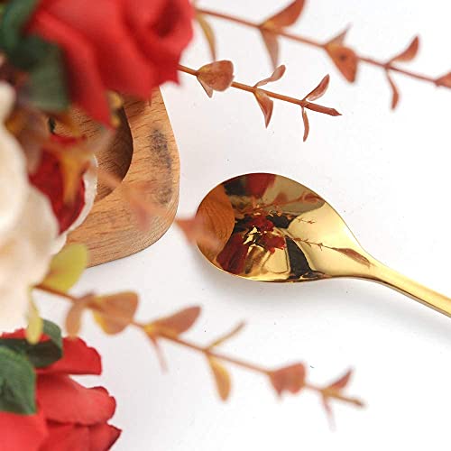 6 Piece Elegant Gold Leaf Long Handle Teaspoons (Gold)