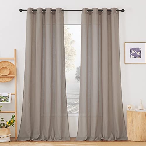 Sheer Linen Curtains 108" Long for Windows (52"W x 108"L (Pack of 2) / Burlap)