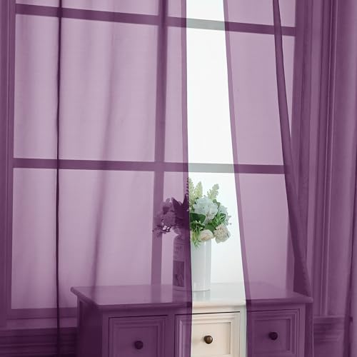 Plum Sheer Curtains 63 Inches Long 2 Panels (Plum / 42"W x 63"L (Pack of 2))