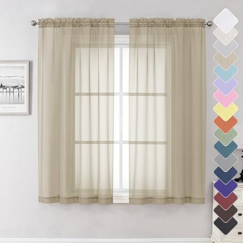 Taupe Sheer Curtains 63 Inch Length 2 Panels (Taupe / 40"W x 63"L (Pack of 2))