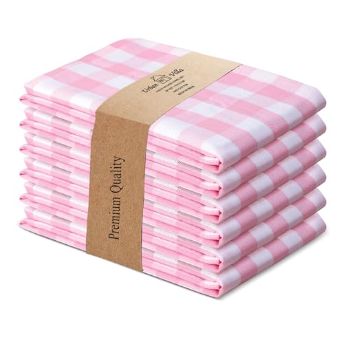 Kitchen Towels Cotton Dish Towels 20”x30” (20" x 30" (Set of 6) / 052 Pink/White - Checks)