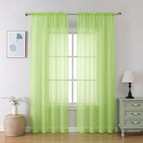Lime Sheer Curtains 84 Inches Long 2 Panels Set for Living Room (42"W x 84"L (Pack of 2) / Lime)