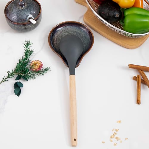 Farmhouse Ceramic Spoon Rests Holder (Caramel Brown-Flat Interior)