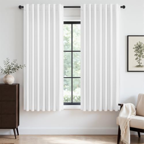 72 Inch Blackout Curtains for Bedroom Heat Blocking Linen Blended Energy Efficient Insulated Farmhouse Cabin Closet Cream White Bay Windows Drapes 2 Panels Set Back Tab (Cream White / 52"W x 72"L (Pack of 2))