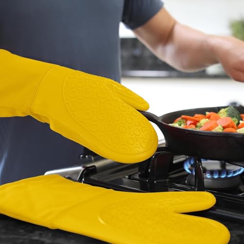 BPA Free Soft Silicone Oven Mitts (Yellow / 2-Piece 13.7" Oven Mitts)