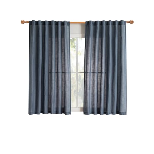 Short Semi Sheer Curtains for Bedroom 63 Inches Long Light Filtering Privacy Drapes for Small Window Linen Look Boho Home Decor Curtain for Parties (50"W x 63"L (Pack of 2) / Dusty Blue-new)