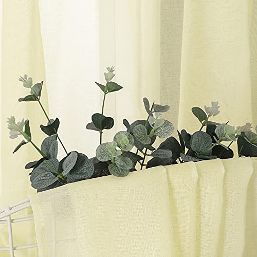 Short Sheer Curtain Living Room Linen Textured Curtains Sheer Light Filtering Voile Rod Pocket Curtain for Bedroom (38"W x 54"L (Pack of 2) / Transparent Yellow)