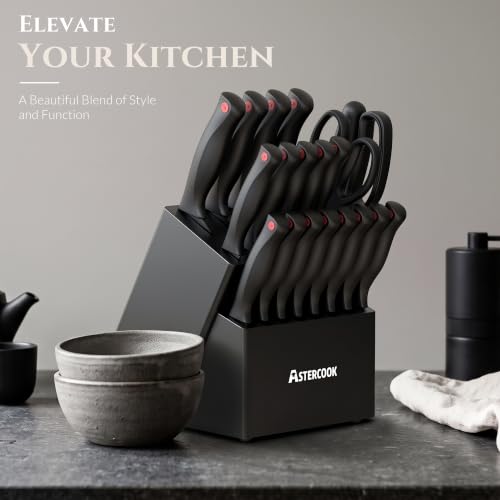 Knife Set for Kitchen with Block and Sharpener 21pcs (Black)