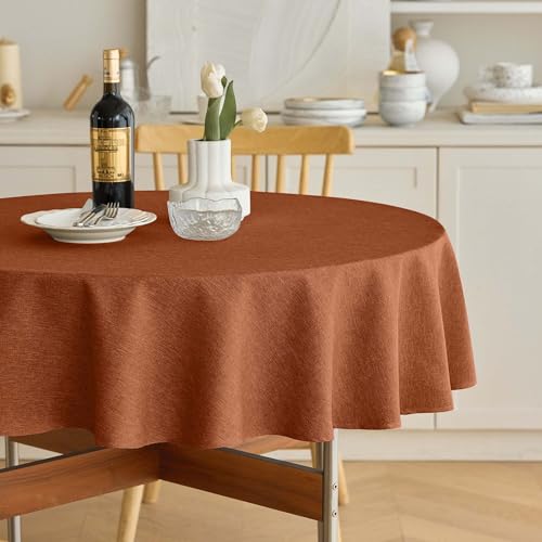Fall Round Tablecloth 60 Inch for Indoor (Burnt Orange / 60" (Round))