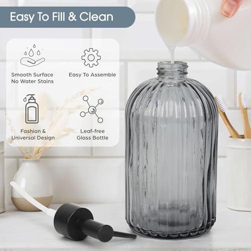 Glass Soap Dispenser with Plastic Pump (Plastic Pump / Stripe-grey)