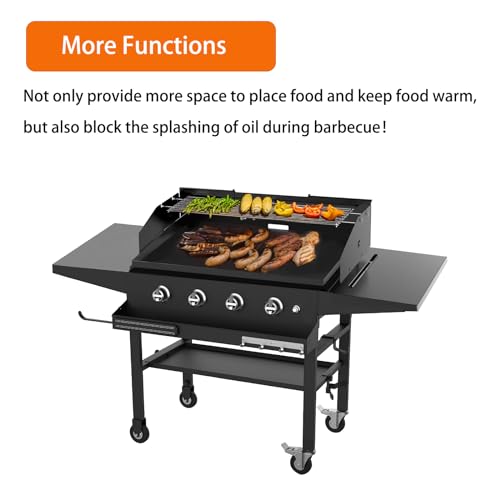 Universal Wind Guard and Warming Rack Fit for Griddle Without a Hood from 28" to 36" (For 28"-36" with Rear Grease)