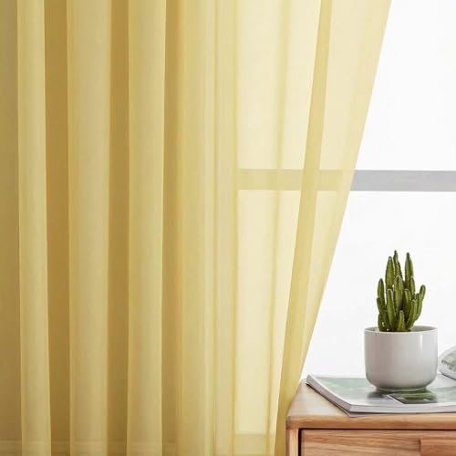 Sheer Curtains 84 Inches Long 2 Panels Set for Bedroom Living Room (Yellow / 42"W x 84"L (Pack of 2))