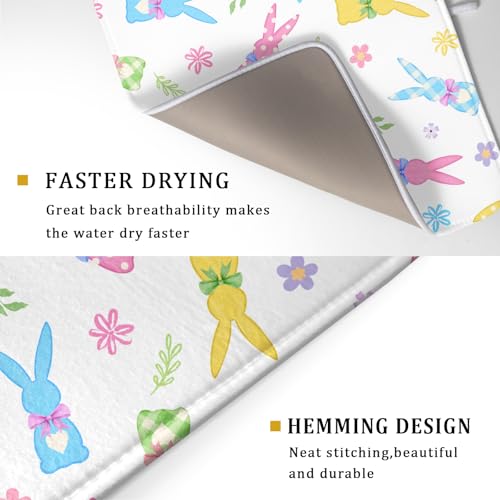 Easter Dish Drying Mat for Kitchen Counter Cute Bunny Floral Holiday Microfiber Absorbent Dish Draining Reusable Washable Foldable Extra Large 18"x24" (24" x 18")