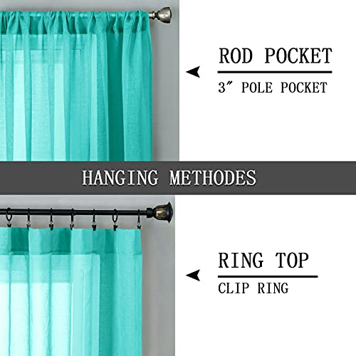 Sheer Curtains Linen Textured Living Room Curtain Sheers Light Filtering Rod Pocket Voile Curtains for Bedroom (42"W x 63"L (Pack of 2) / Aqua Blue)