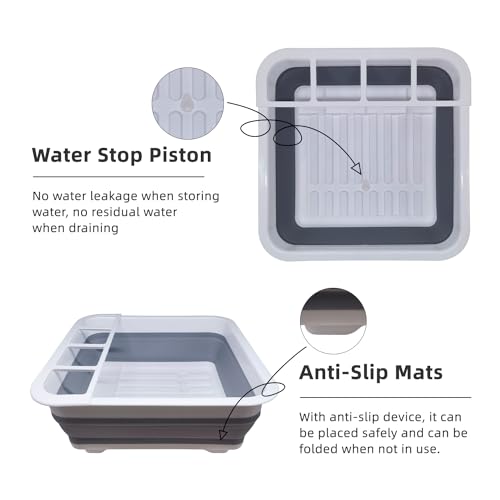 Collapsible Dish Drying Rack for RV Campers Portable Dinnerware Drainer Organizer for Kitchen Travel Trailer (Gray- Gray)