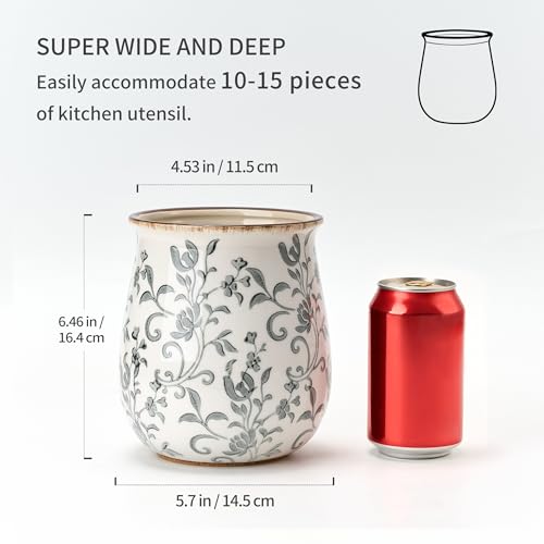 Utensil Holder for Kitchen Counter (Gray Flower Patterns)