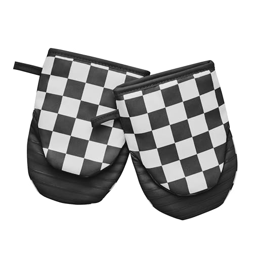 Checkered Mini Oven Mitts Heat Resistant (Black and White)