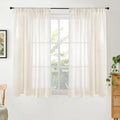 Beige Semi Sheer Linen Curtains 45 Inch Length for Short Kitchen Window (Light Beige / 42"W x 45"L (Pack of 2))