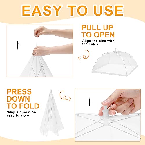 16 Pcs Mesh Food Cover Food Tent Set Reusable Collapsible Pop up Food Nets for Outdoors Summer Party Picnic (White)