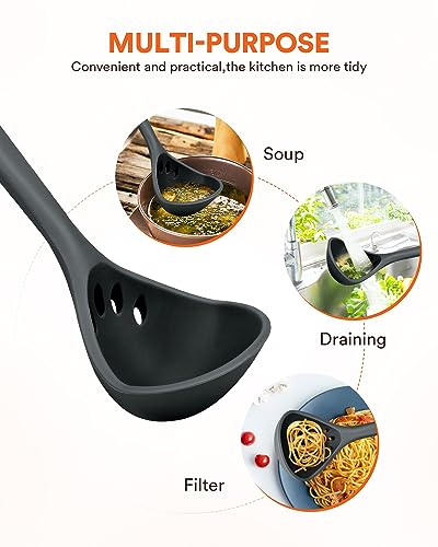 Large Silicone Ladle Spoon for Soup (Gray)