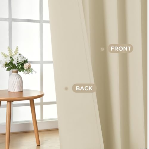 Blackout Curtains 90 Inches Long 2 Panels Set (Light Beige / 37"W x 90"L (Pack of 2))