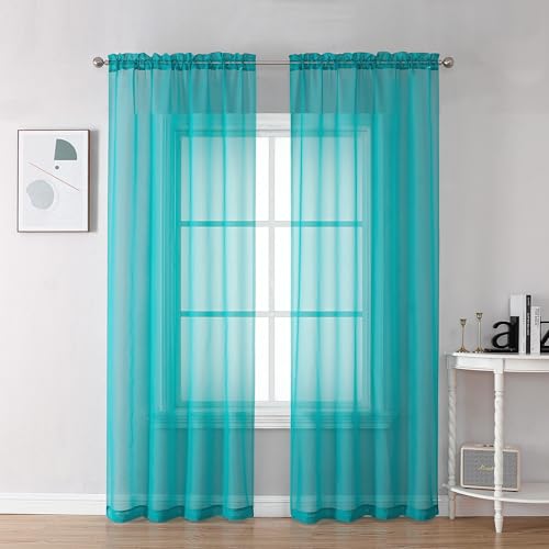 Turquoise Sheer Curtains 72 Inch Length 2 Panels (Turquoise / 42"W x 72"L (Pack of 2))