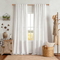 White Linen Curtains 96 Inches Long for Sliding Glass Door Semi Sheer Curtains Light Filtering Drapes Living Room Window Treatment Soft Boho Farmhouse Style (50"W x 96"L (Pack of 2) / Pure White)