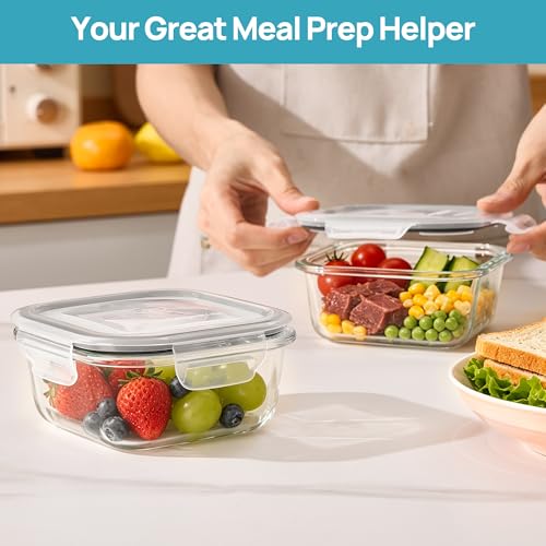 2Pack 17.5oz Glass Meal Prep Food Container Sets with Lids (Grey / 2pk17.5oz)