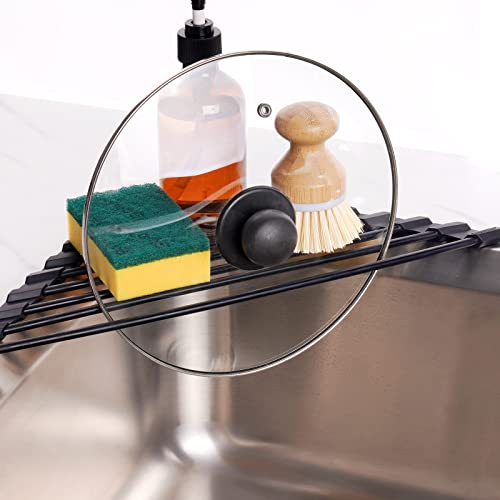 Triangle Roll Up Dish Drying Rack with Silicone Coating (Black)