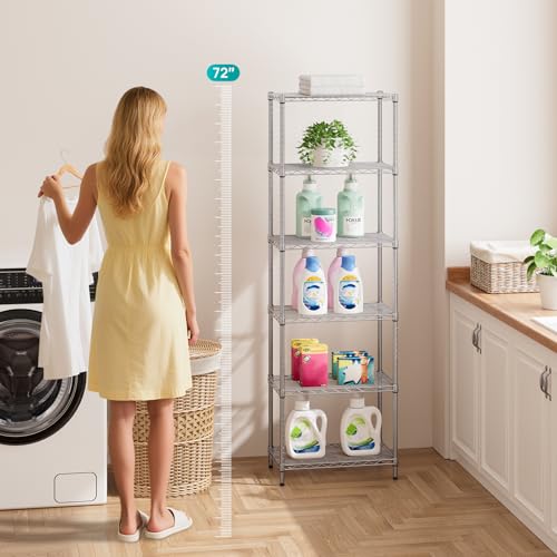 6 Metal Shelves Wire Shelving Storage Shelf Adjustable Unit Pantry (Grey / 6 Tier 12"Dx22"Wx69.5"H)