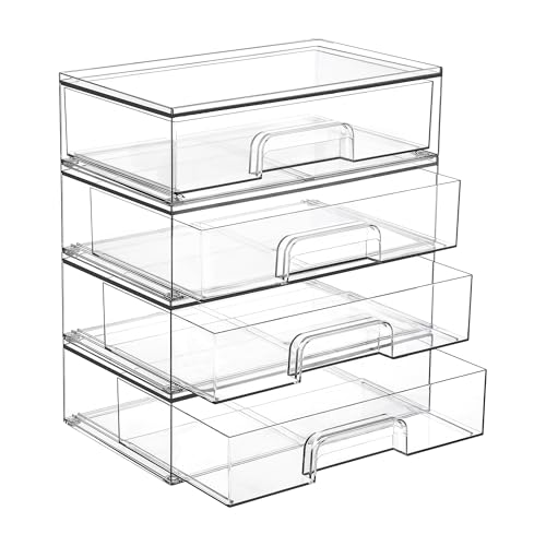 Clear Stackable Storage Drawers (Wide-4pack-Clear)