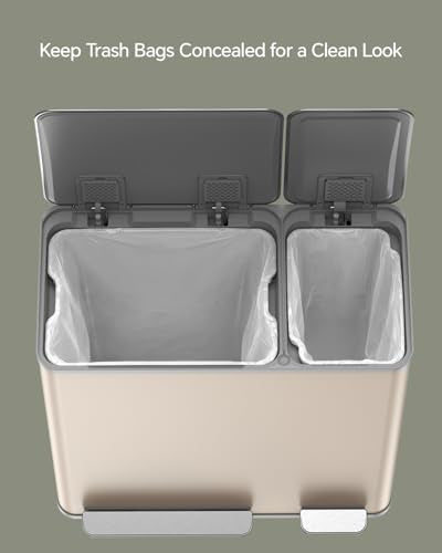 Dual Trash and Recycling Bins for Kitchen (Apricot / 13+6 Gallon)