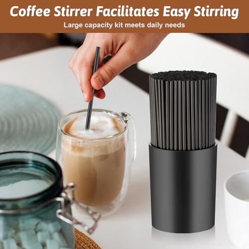 200 Pcs Black Coffee Stirrer Sticks and Holder Set 7 Inch Plastic Coffee Stir Straws with Holder Cocktail Drink Stirrers Mixing Milk Cocktail Drinks Supplies for Coffee Bar Home Party (7 inch / Black)