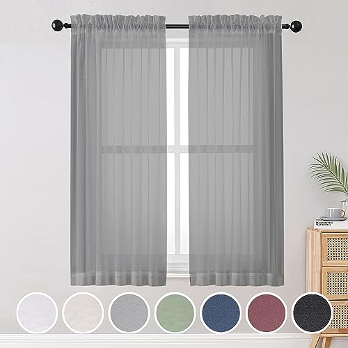 Gray Sheer Curtains (Grey / 42"W x 63"L (Pack of 2))