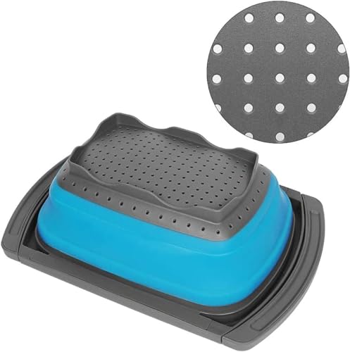 Collapsible Colander Strainer with Extendable Handles (Blue)