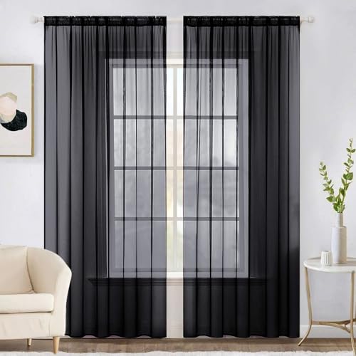 2 Panels Sheer Curtains for Living Room 54 X 72 Inches Black (Black / 54"W x 72"L (Pack of 2))