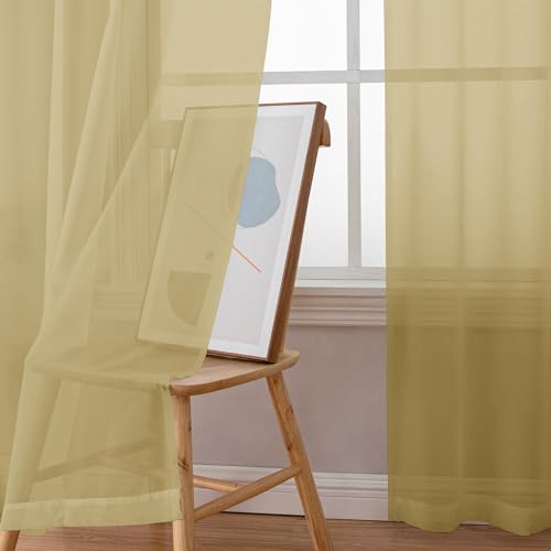 Gold Sheer Curtains 63 Inch Length 2 Panels (Gold / 42"W x 63"L (Pack of 2))