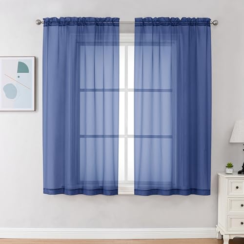 Sheer Curtains 63 Inch Length 2 Panels (Royal Blue / 42"W x 63"L (Pack of 2))