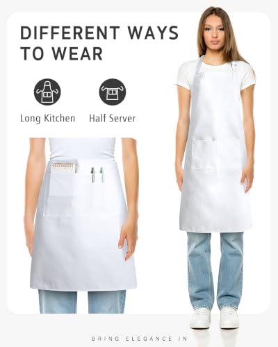 Chef Apron for Men Women with Pockets (White)