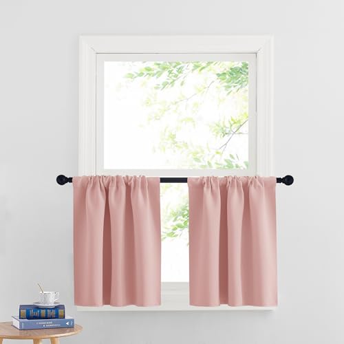 Cafe Blackout Curtains 24 inch Length (Peach Blush / 29"W x 24"L (Pack of 2))