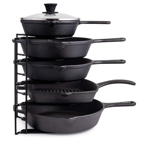 5 Tier Pan Organizer for Cast Iron Skillets Griddles (Standard / 12.2" / Black)