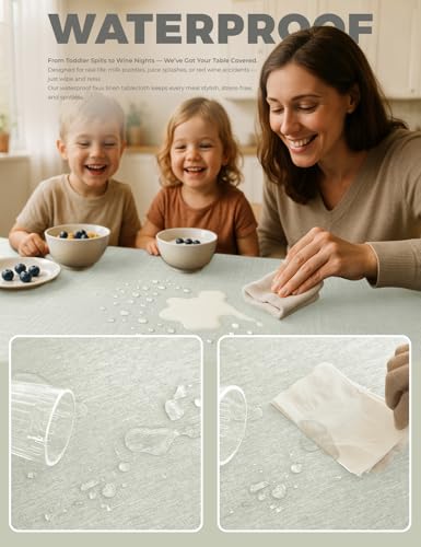 Extra Long Rectangle Linen Farmhouse Tablecloth for 10ft Table (Light Grey / 144" x 60" (Rectangular))