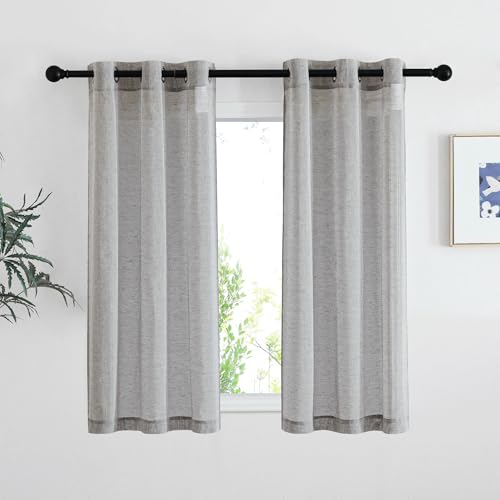 Charcoal Grey Linen Curtains for Bedroom 48 inch Long (36"W x 48"L (Pack of 2) / Charcoal Grey)