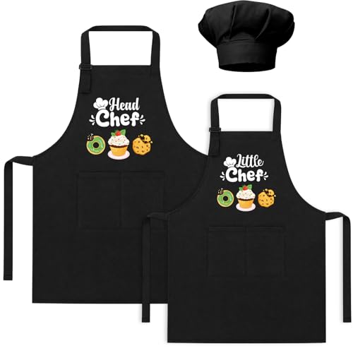 2 Pack Parent and Child Aprons Set Mommy and Me Aprons Black (Black)