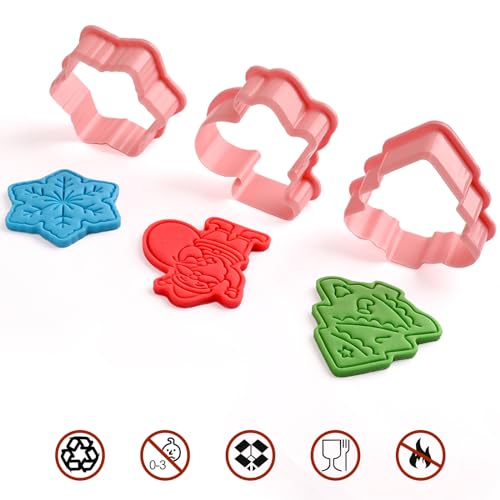 8Pcs Christmas Cookie Cutters with Plunger Stamp Set (Christmas)