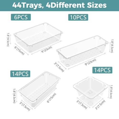 44 PCS Clear Plastic Drawer Organizer Set (Clear)