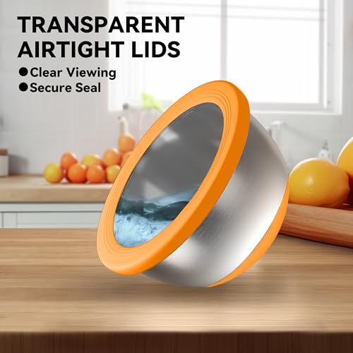 Stainless Steel Mixing Bowls with Lids (Orange)