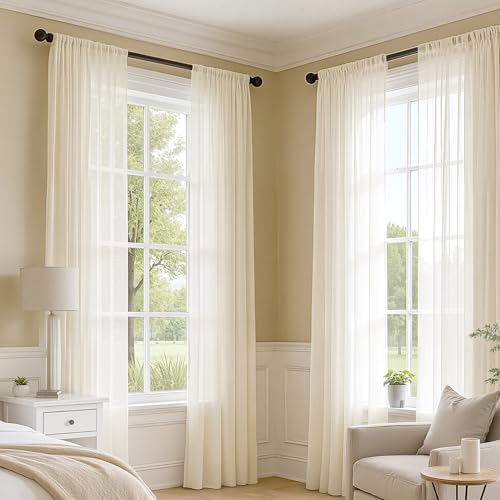 Butter Cream Sheer Curtains 102 Inches Long 4 Panels 42 x 102 Inches (42"W x 102"L (Pack of 4) / Butter Cream)