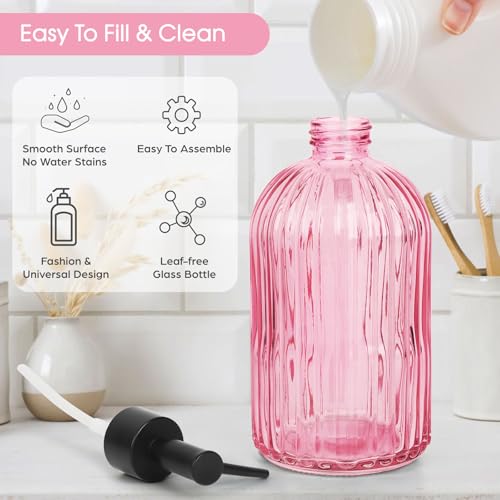 Stripe Glass Soap Dispenser with Black Plastic Pump (Plastic Pump / Pink)