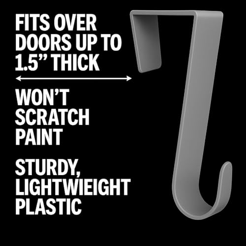 Over-The-Door Hanger Hook Set – 4-Pack of 4.5 in., Plastic Over-The-Door Hangers & Over-The-Door Hooks – Over-Door Hooks for Hanging Clothes & Towels (Gray) (Gray)